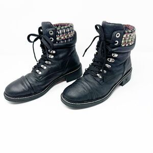 CHANEL Black Leather Tweed Combat Boots – Lace-Up – EU 40.5